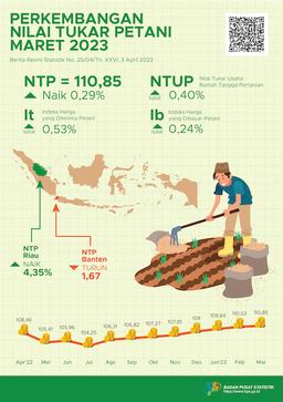 Nilai Tukar Petani (NTP) Maret 2023 Sebesar 110,85 Atau Naik 0,29 Persen Dan Harga Gabah Kering Panen Di Tingkat Petani Turun 7,65 Persen Dan Harga Beras Premium Di Penggilingan Turun 1,16 Persen