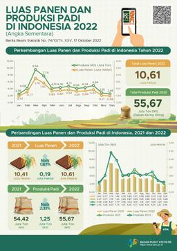 Pada 2022, Luas Panen Padi Diperkirakan Sebesar 10,61 Juta Hektare Dengan Produksi Sekitar 55,67 Juta Ton GKG