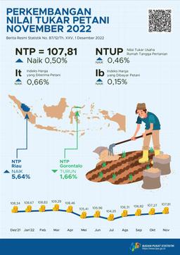 Perkembangan Nilai Tukar Petani Dan Harga Produsen Gabah November 2022