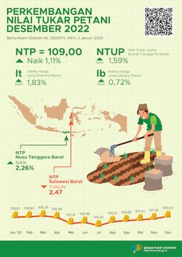 Nilai Tukar Petani (NTP) Desember 2022 Sebesar 109,00 Atau Naik 1,11 Persen. Harga Gabah Kering Panen Di Tingkat Petani Naik 4,20 Persen Dan Harga Beras Premium Di Penggilingan Naik 4,21 Persen